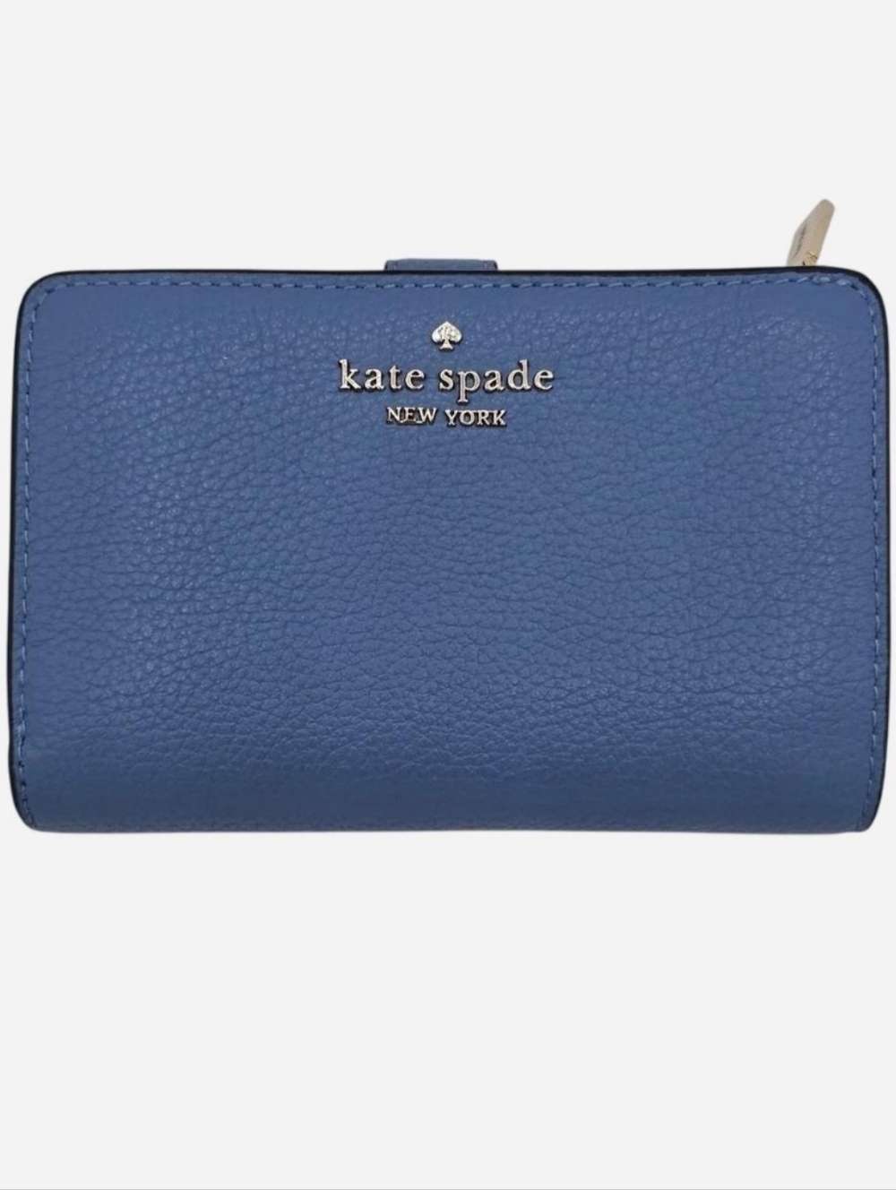 KATE SPADE Women's Blue Pebbled Leather Medium Compact Wallet with Gold Hardware